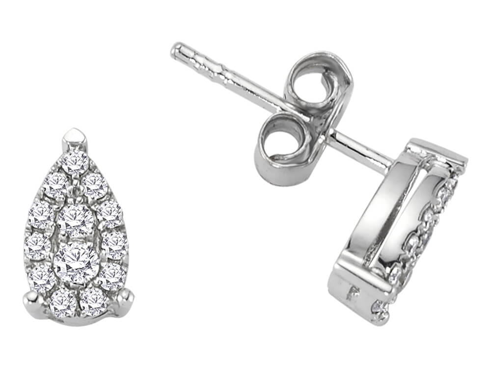 0,32 Karat Diamant Wassertropfen Ohrringe in 333er 8 Karat Weißgold - handgefertigter Diamantschmuck aus Feingold | Sirius Diamant