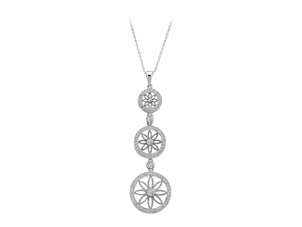 Diamond Flower of Life Necklace in 14 K White Gold