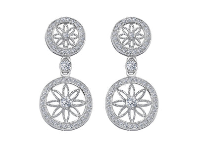 0.61 carat diamond flower of life earrings in 14 carat white gold