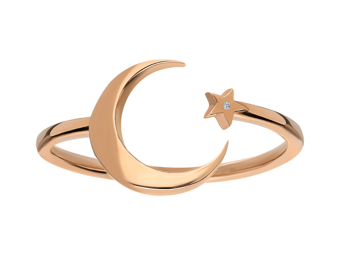 Diamond Moon and Star Ring