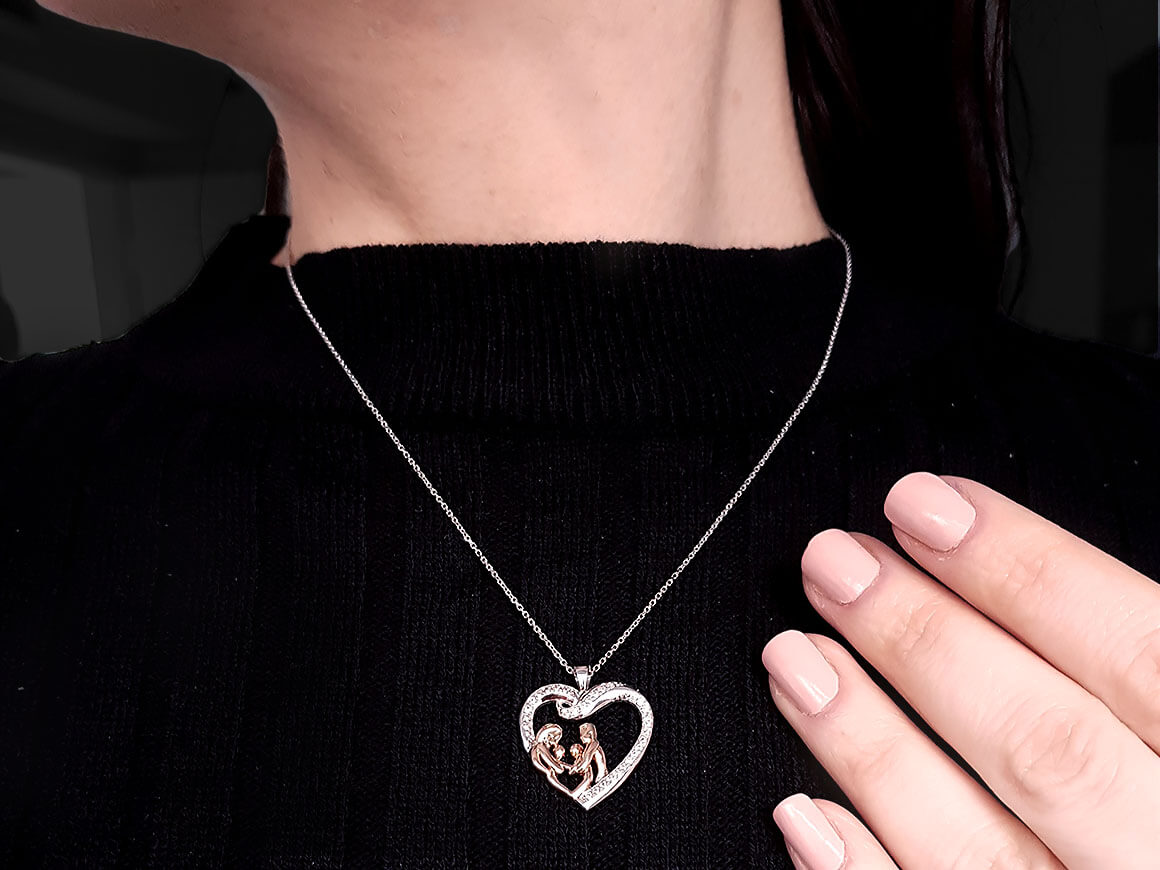0.21 carat diamond mother's heart necklace