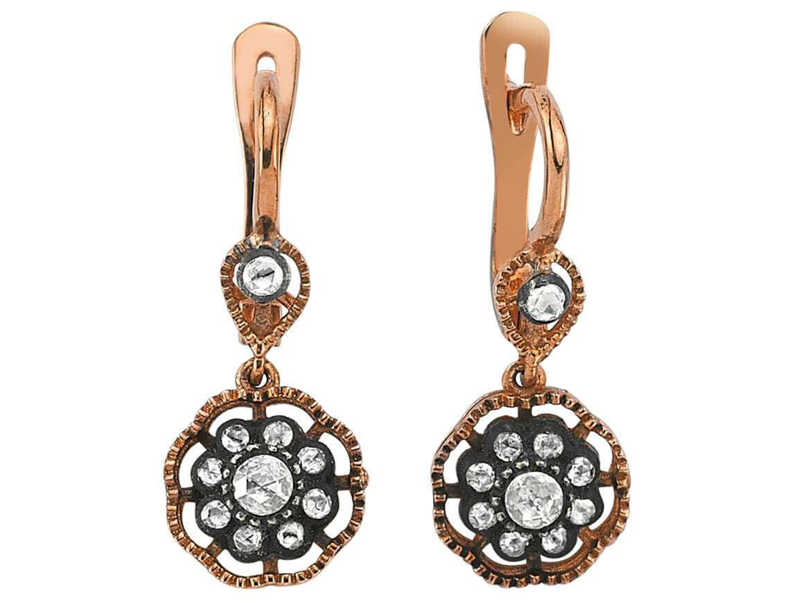 Rose-cut diamond earrings in 8-carat red gold