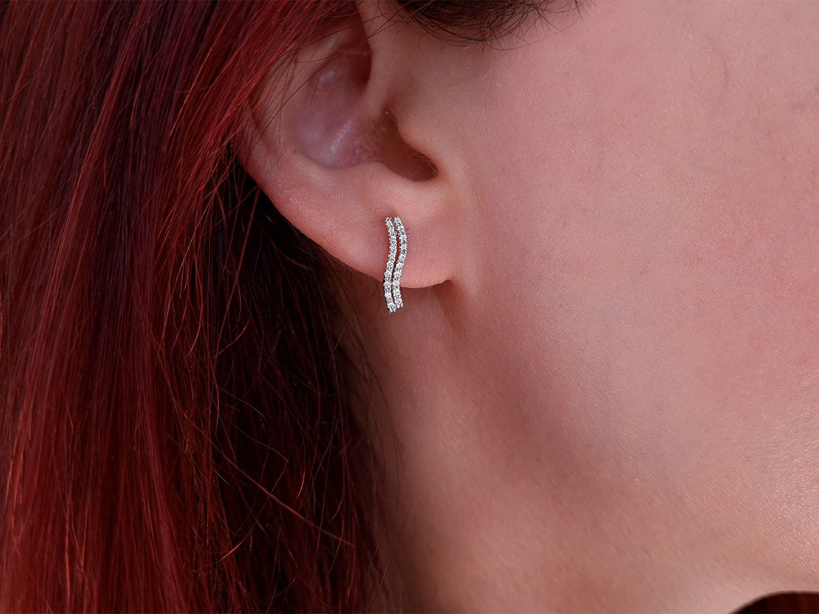 0,18 Carat Diamant Zweireihe Ohrringe in 333er 8 Karat Weißgold - handgefertigter Diamantschmuck aus Feingold | Sirius Diamant