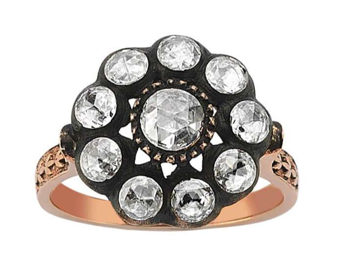 ca. 1 carat Rose Motiv Rose-Schliff Diamantring in 8 Karat Rotgold - handgefertigter Diamantschmuck aus Feingold | Sirius Diamant