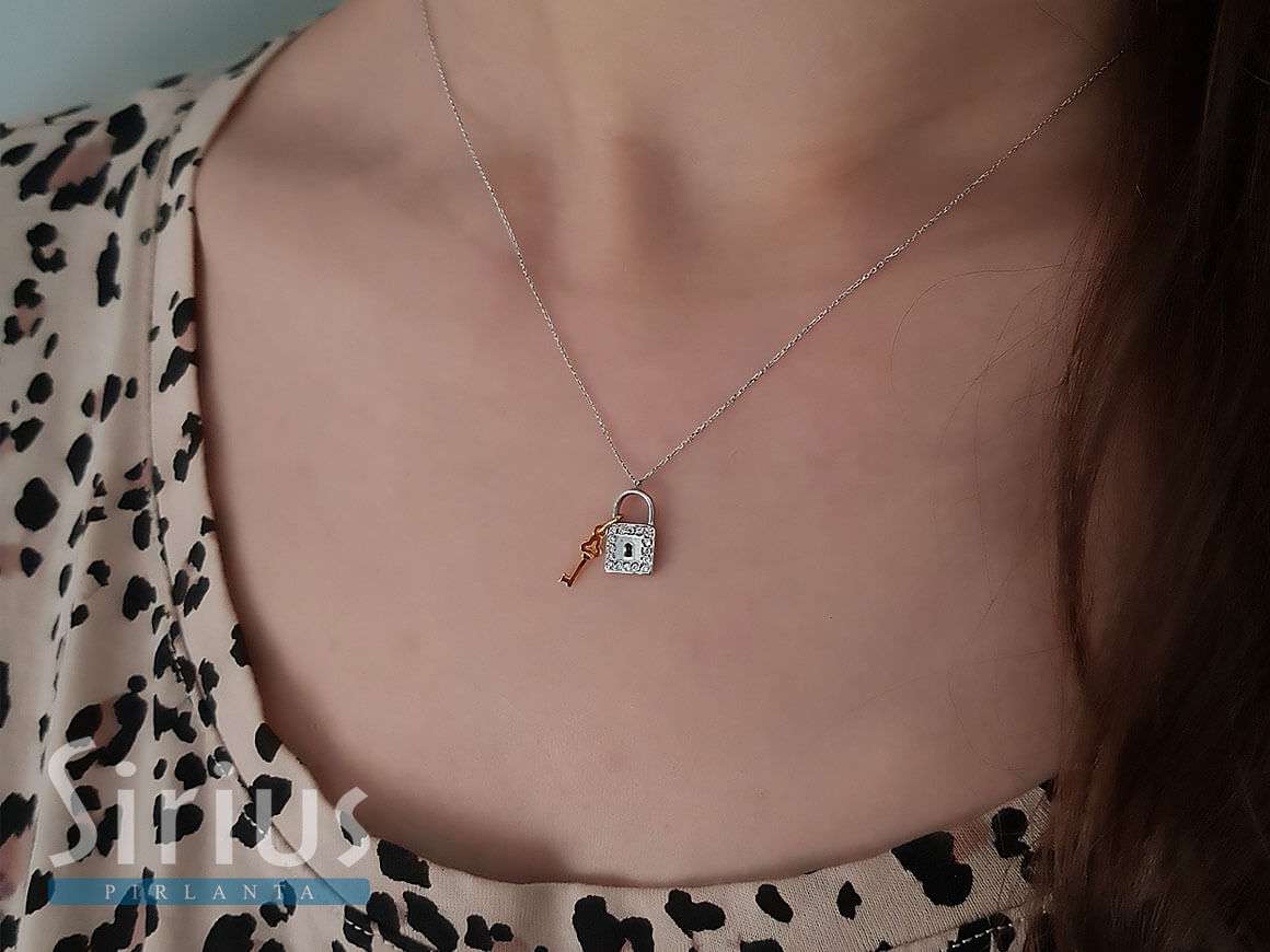 Diamond lock and key necklace