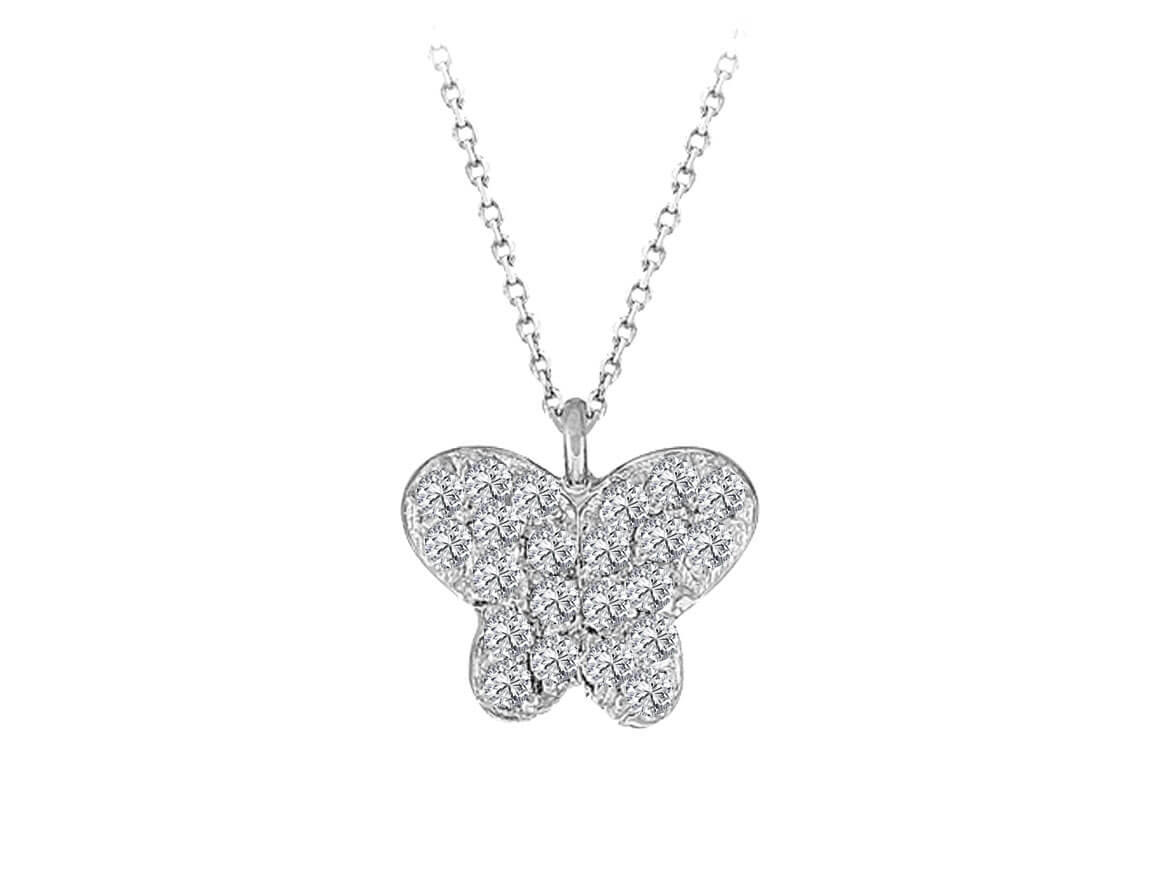0.20 carat diamond butterfly necklace in 14 carat white gold