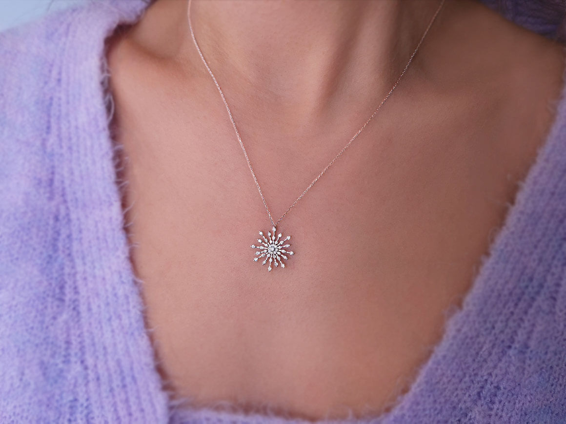 Collier flocon de neige en or blanc 14 carats avec diamants de 0,30 carat