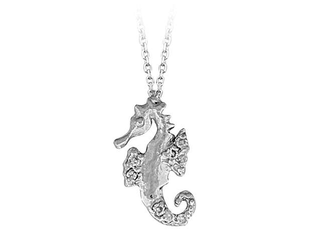 Diamond seahorse necklace in 333 8K white gold