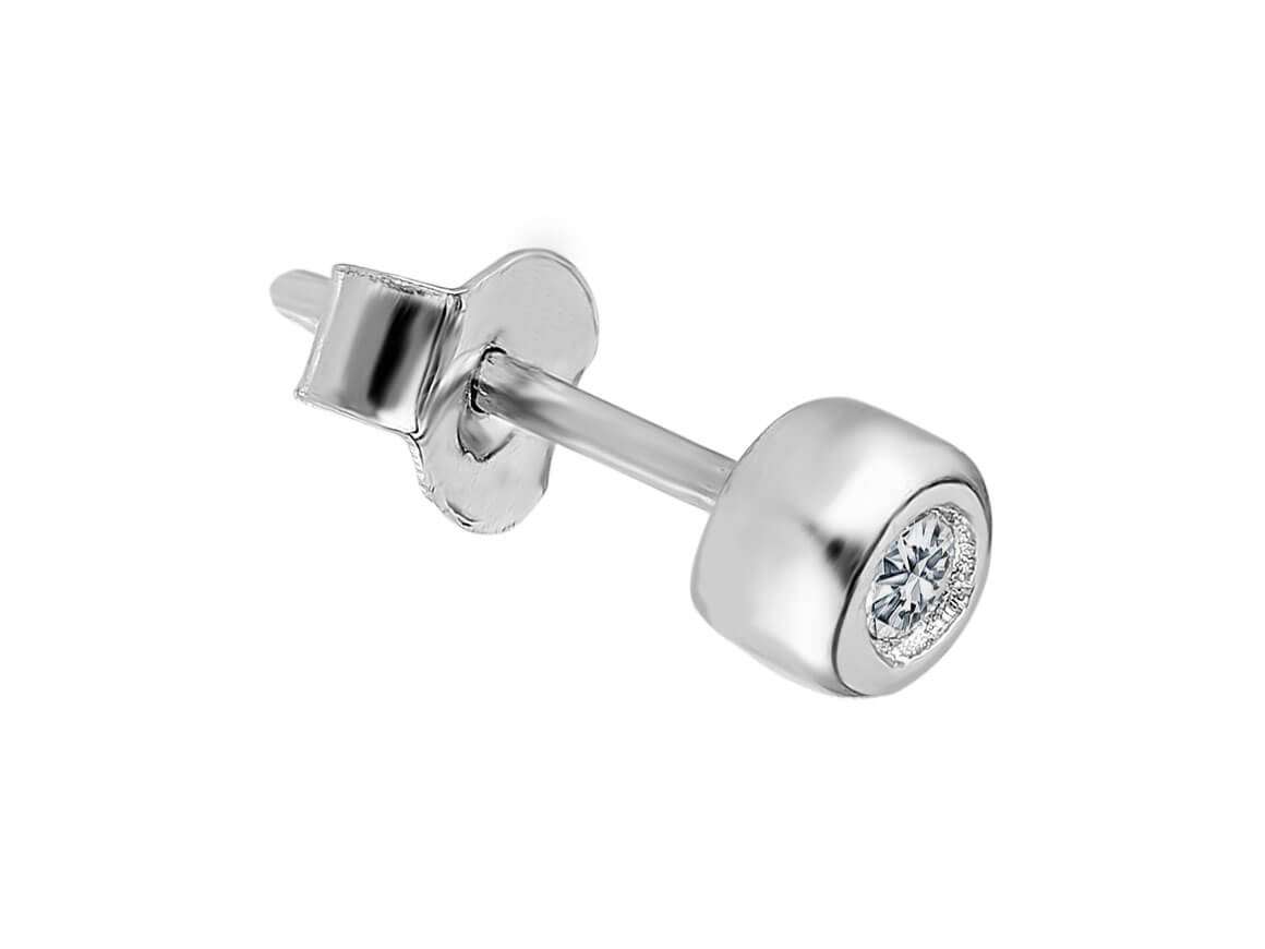 G Color 0.04 Carat Solitaire Men's Earring in 14 K White Gold