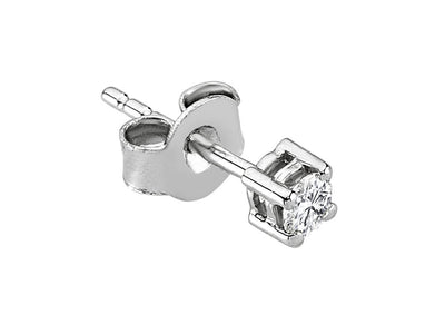 0.11 carat diamond solitaire men's earring in 14 K white gold