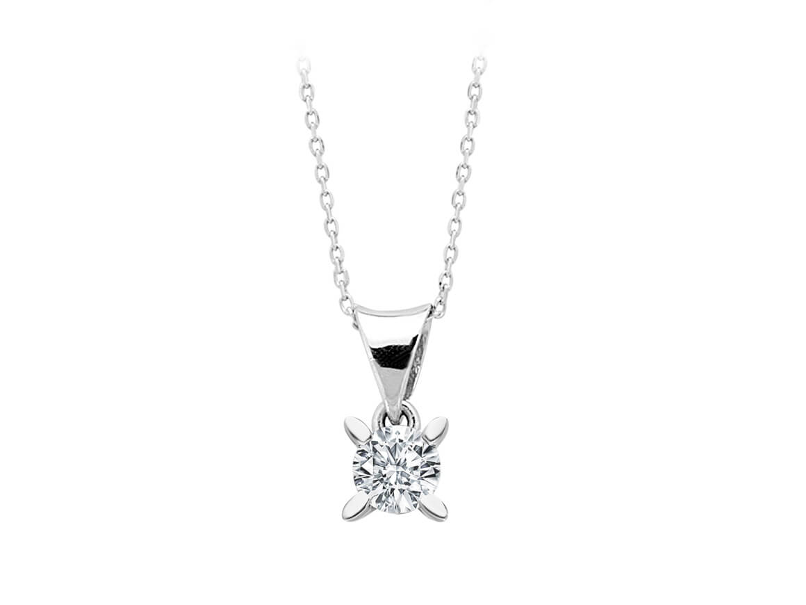 Collier solitaire diamant couleur G 0,40 carat en or blanc 585 14 carats