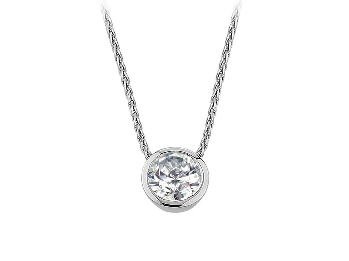 Collier solitaire diamant 0,57 carat, collier en or blanc 585 14 carats