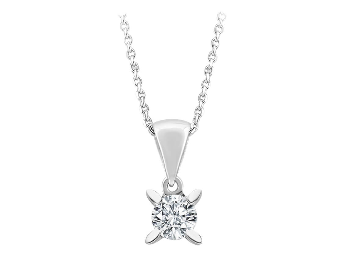 0.22 carat diamond solitaire necklace in 14 carat white gold