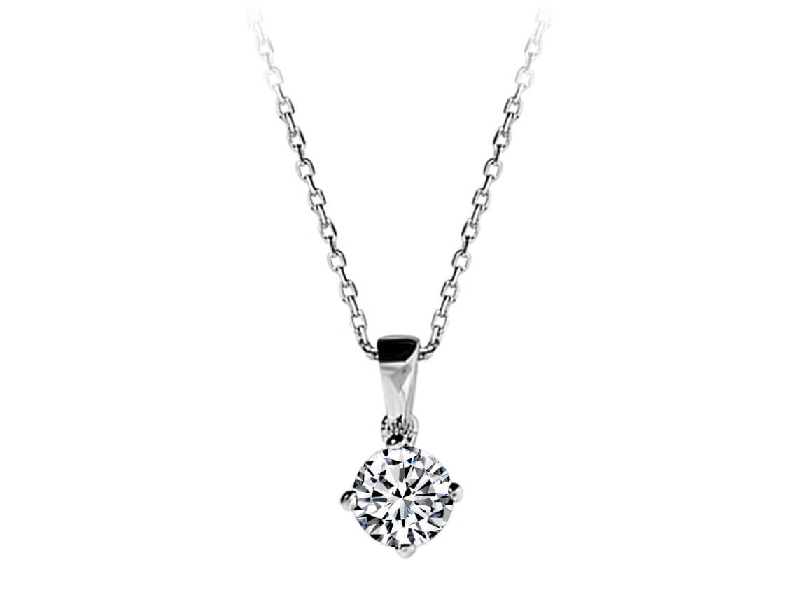 Collier solitaire diamant 0,44 carat couleur G/SI2 en or blanc 14 carats
