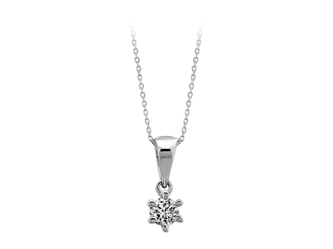 0.13 carat diamond solitaire necklace in 14 K white gold