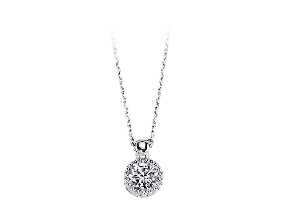 0.15 carat diamond solitaire necklace in 14 K white gold