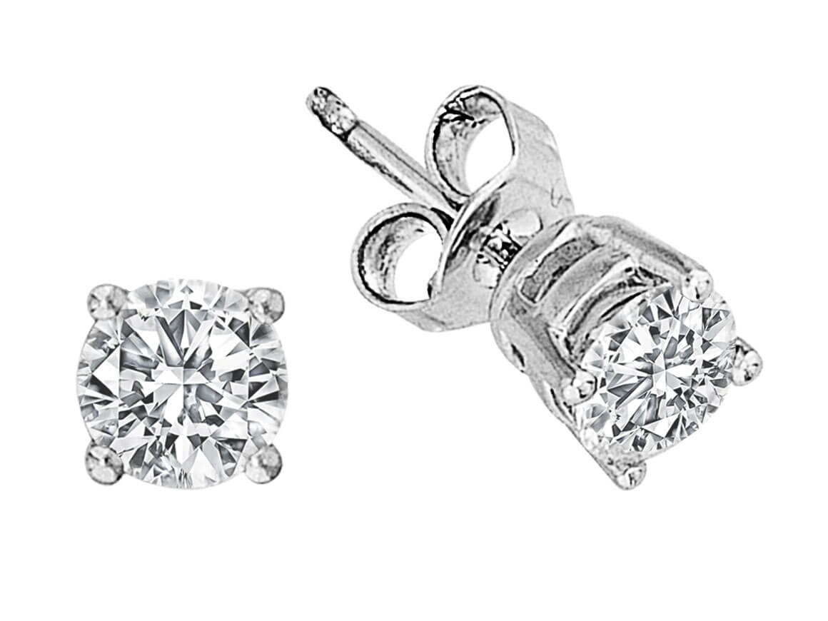 G / SI2 color 1.40 carat diamond solitaire stud earrings in 585 14 carat white gold