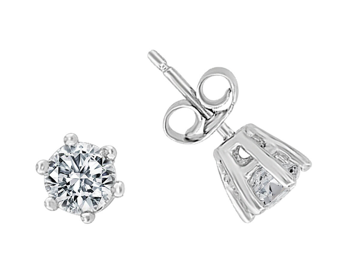 1.03 carat diamond solitaire stud earrings in 14 K white gold
