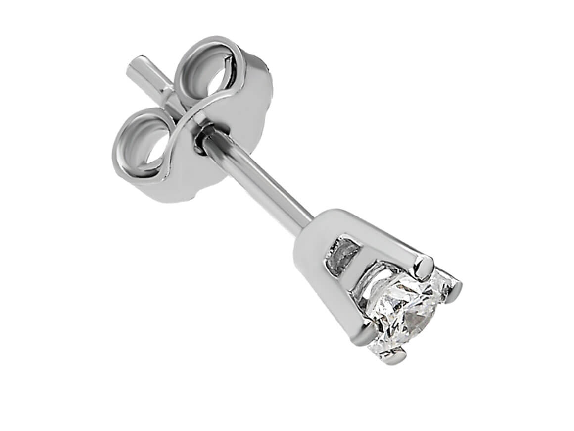 0.10 carat diamond men's earring in 585 14 K white gold