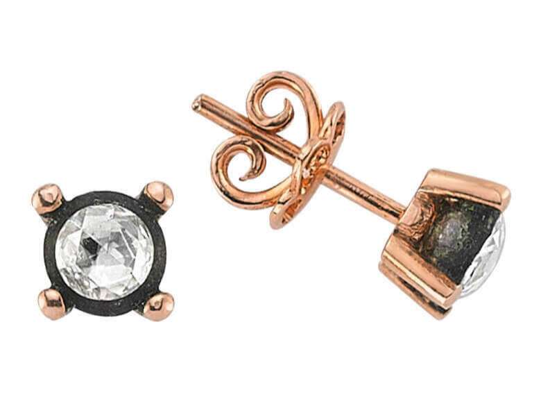 Solitaire diamond rose-cut stud earrings in 8 carat red gold