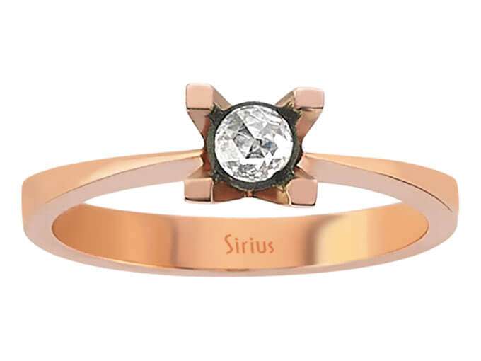 Solitaire diamond rose-cut diamond ring in 8 carat red gold