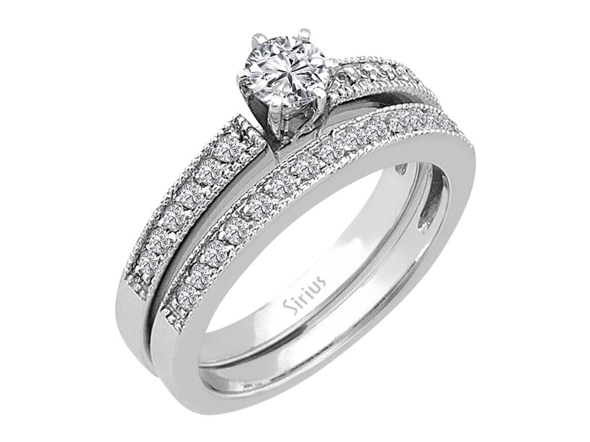 Total 0.63 carat diamond solitaire ring and alliance