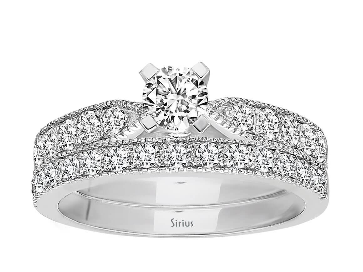 Insgesamt 1,77 Karat Diamant Solitaire Ring und Allianz - handgefertigter Diamantschmuck aus Feingold | Sirius Diamant