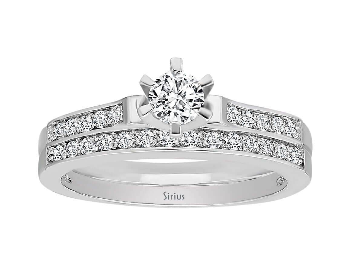 Insgesamt 0,46 Karat Diamant Solitär Ring und Allianz - handgefertigter Diamantschmuck aus Feingold | Sirius Diamant