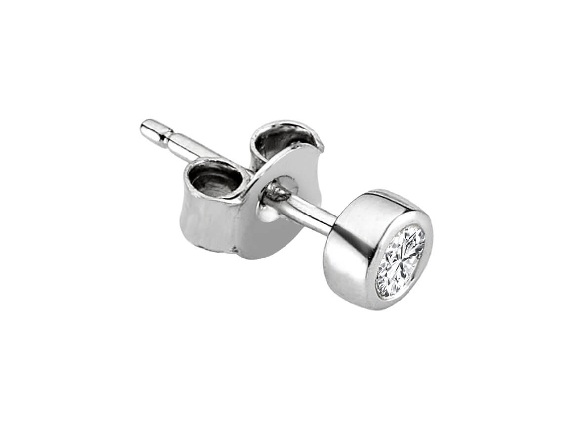 0.11 carat diamond solitaire men's earring in 14 K white gold