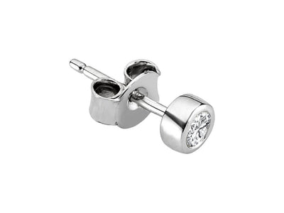 0.11 carat diamond solitaire men's earring in 14 K white gold