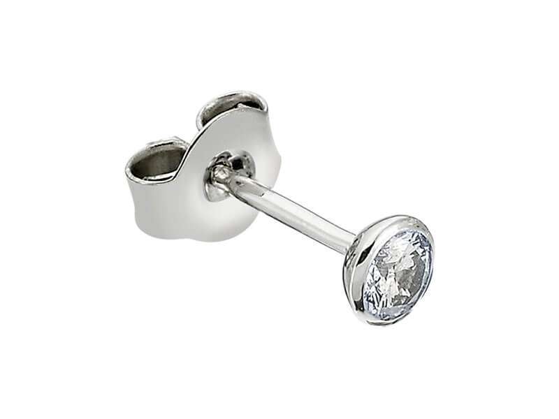 0.14 carat solitaire diamond men's earring in 14 carat white gold
