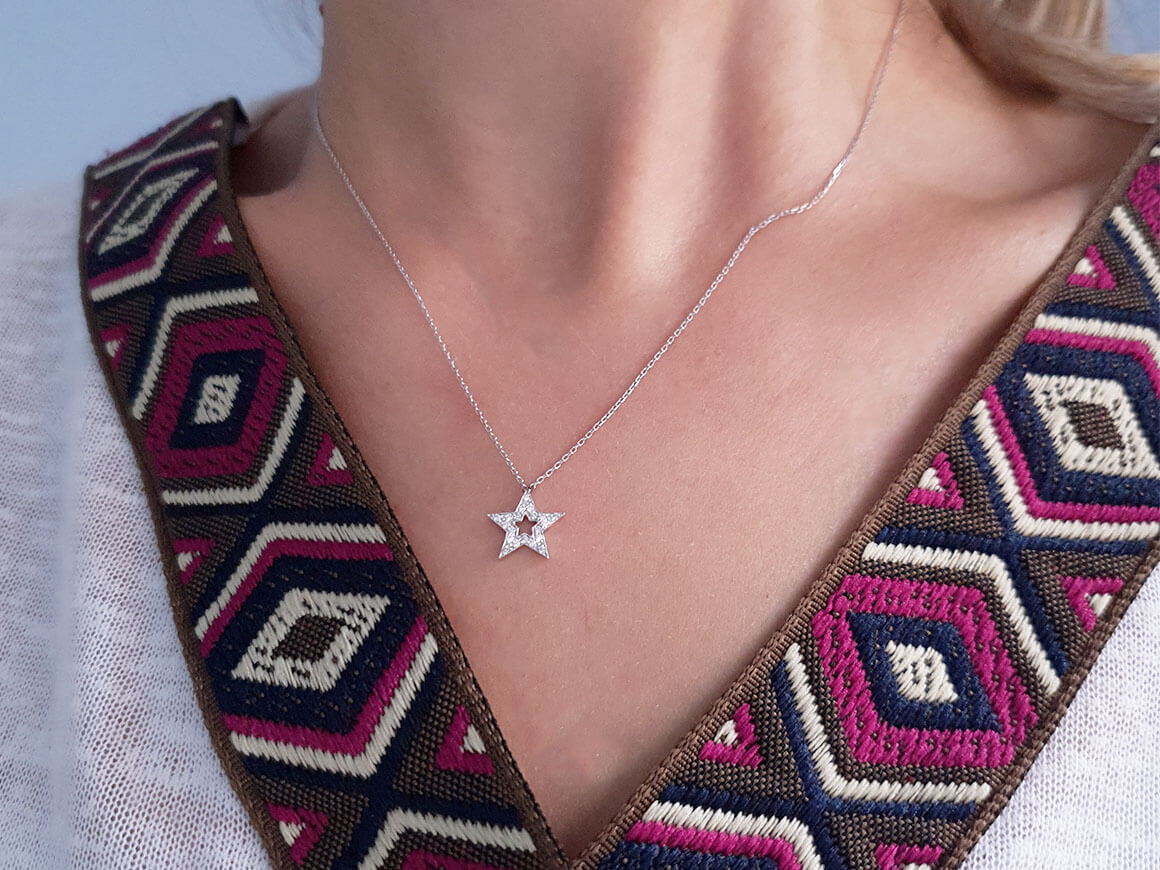 Diamant Stern Collier - handgefertigter Diamantschmuck aus Feingold | Sirius Diamant