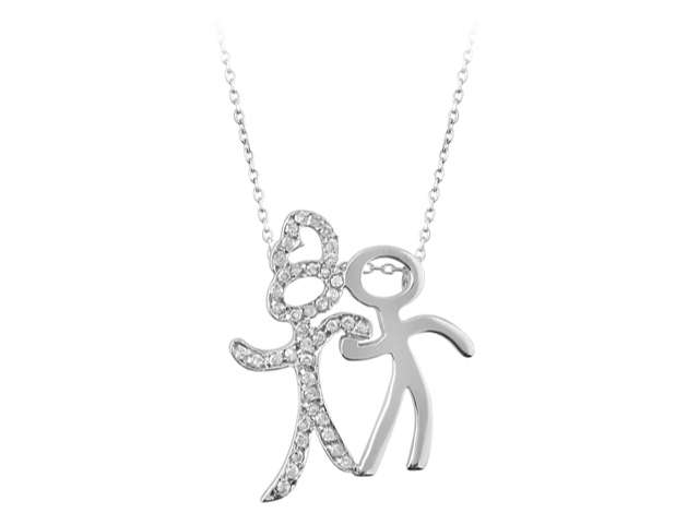 Diamond Stickman Couple Necklace in 18K