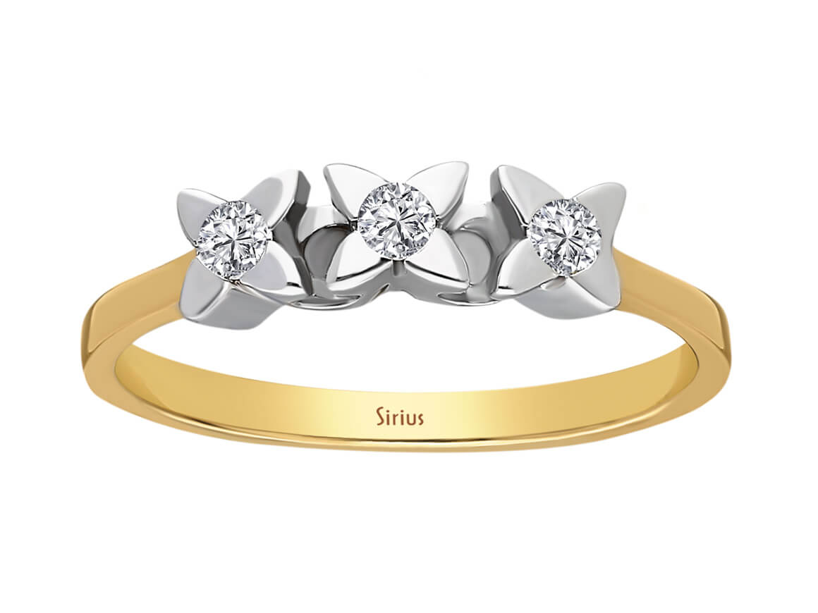 Bague trio de diamants de 0,11 carat en or jaune et blanc 8 carats