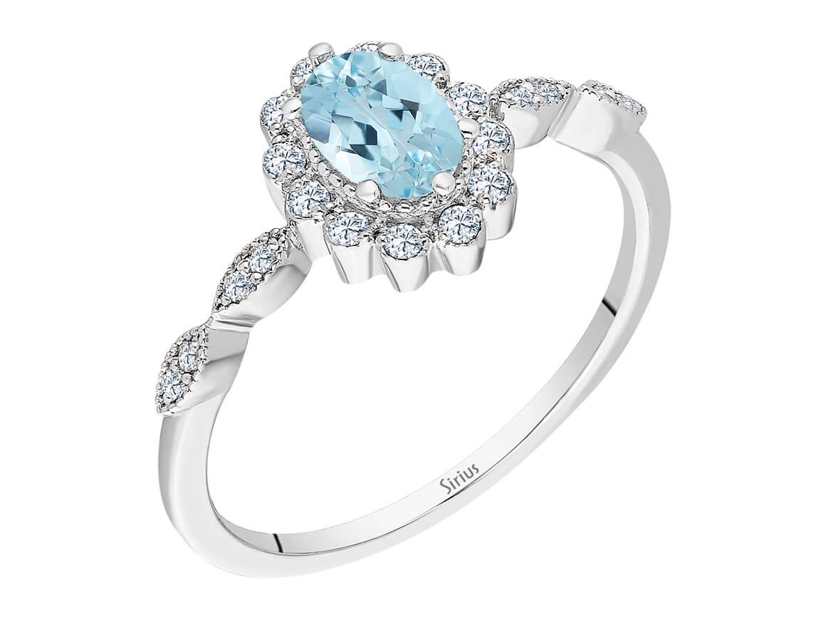 Diamond and Oval Aquamarine Neva Ring