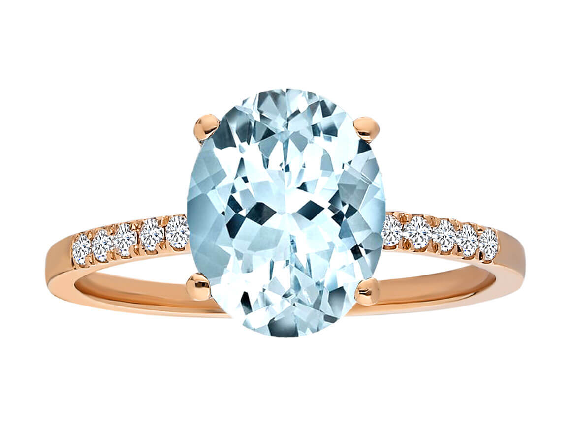 Diamant und Aquamarin Ozean Ring in 585er 14K Rotgold - handgefertigter Diamantschmuck aus Feingold | Sirius Diamant