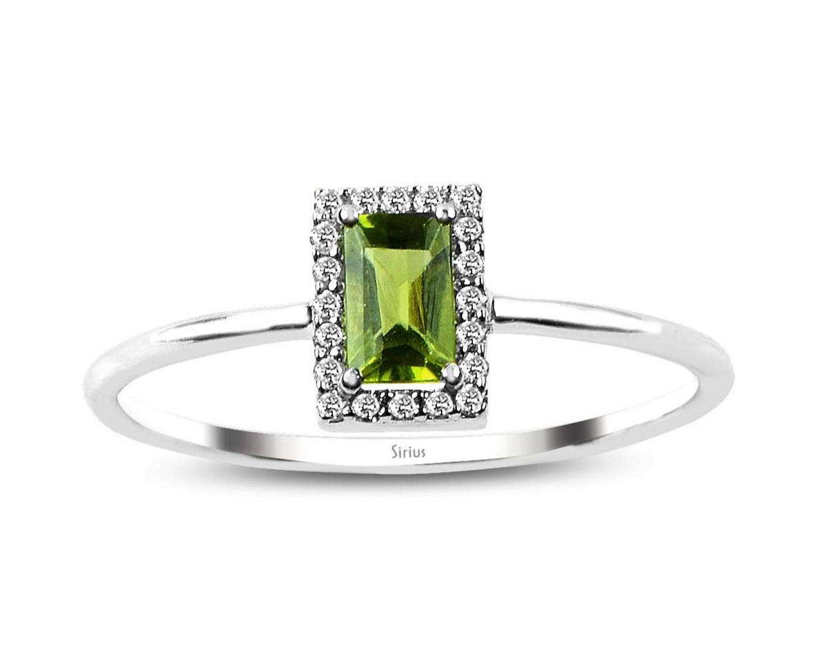 Diamant und Baguette Schliff Peridot Ring – handgefertigter Diamantschmuck aus Feingold | Sirius Diamant