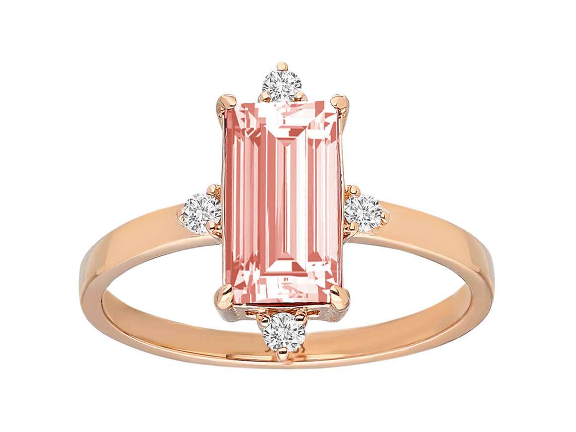 Diamant und Baguette Rosa Turmalin Ring - handgefertigter Diamantschmuck aus Feingold | Sirius Diamant