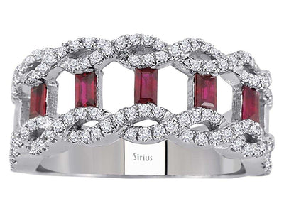 Diamond and baguette-cut ruby ring