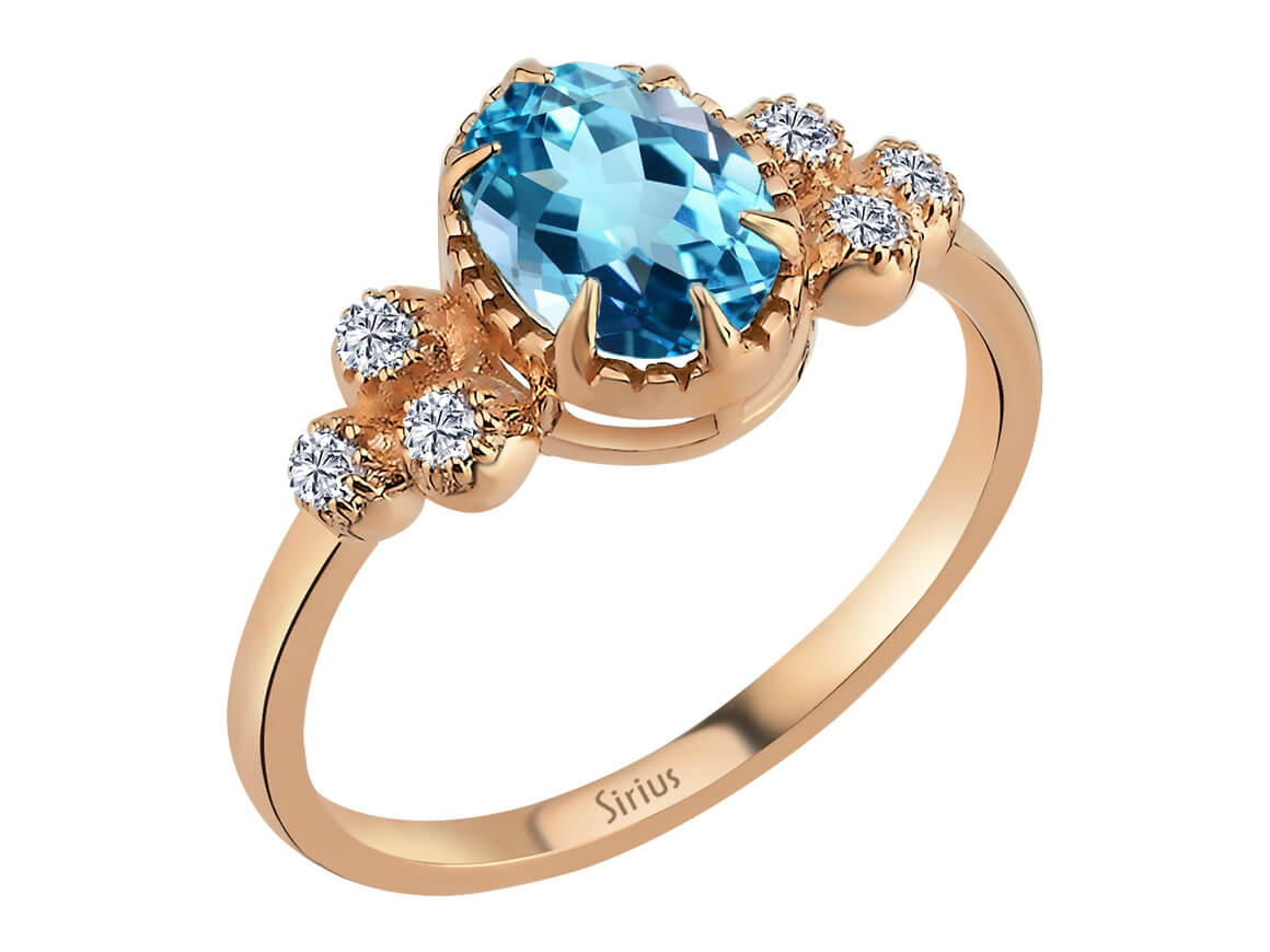 Diamant und Blauer Topas Marjatta Ring - handgefertigter Diamantschmuck aus Feingold | Sirius Diamant