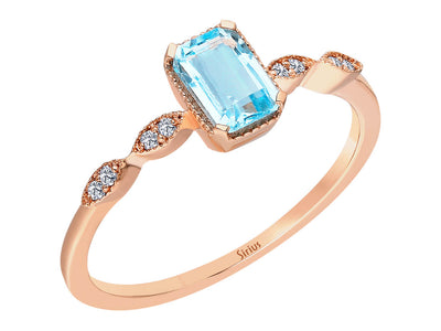 Diamond and Octagon Blue Topaz Aqua Ring