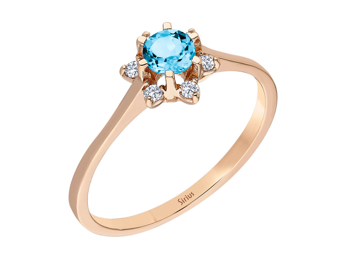 Diamant und Blauer Topas Elsa Ring - handgefertigter Diamantschmuck aus Feingold | Sirius Diamant