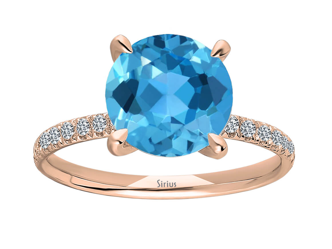 Diamant und Blauer Topas Mare Ring in 585er 14K Rotgold – handgefertigter Diamantschmuck aus Feingold | Sirius Diamant
