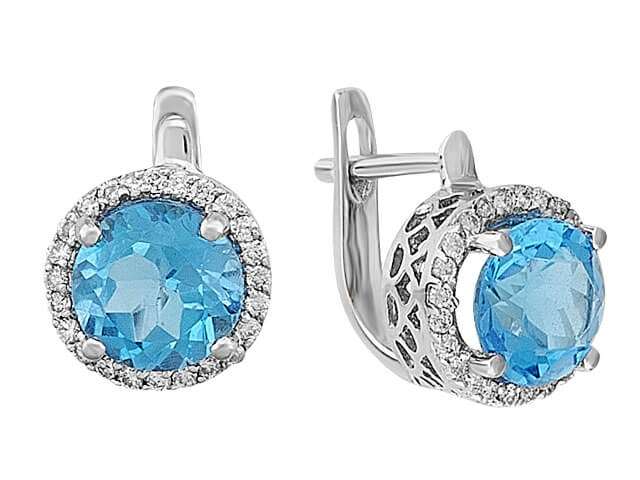 Diamant und Blauer Topas Ohrringe - handgefertigter Diamantschmuck aus Feingold | Sirius Diamant