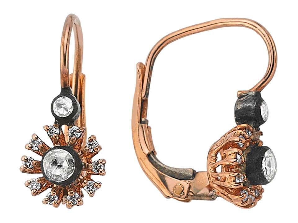 Old-cut diamond rose-cut earrings in 8-carat red gold