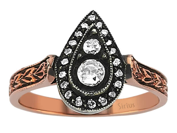 Rose-Schliff Brillantschliff Diamantring in 8 Karat Rotgold - handgefertigter Diamantschmuck aus Feingold | Sirius Diamant