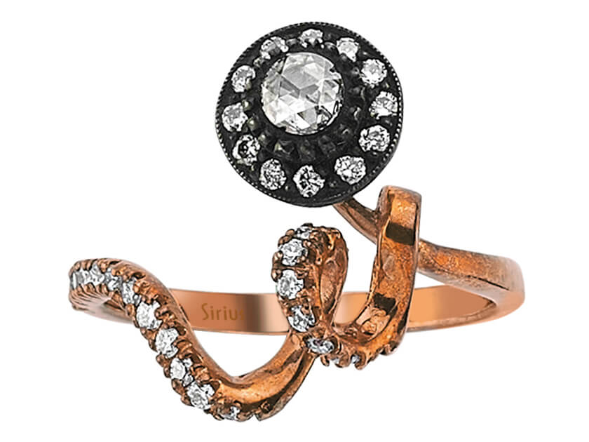 Rose-cut diamond ring in 8-carat red gold