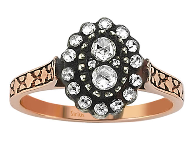 Rose-cut diamond ring in 8-carat red gold