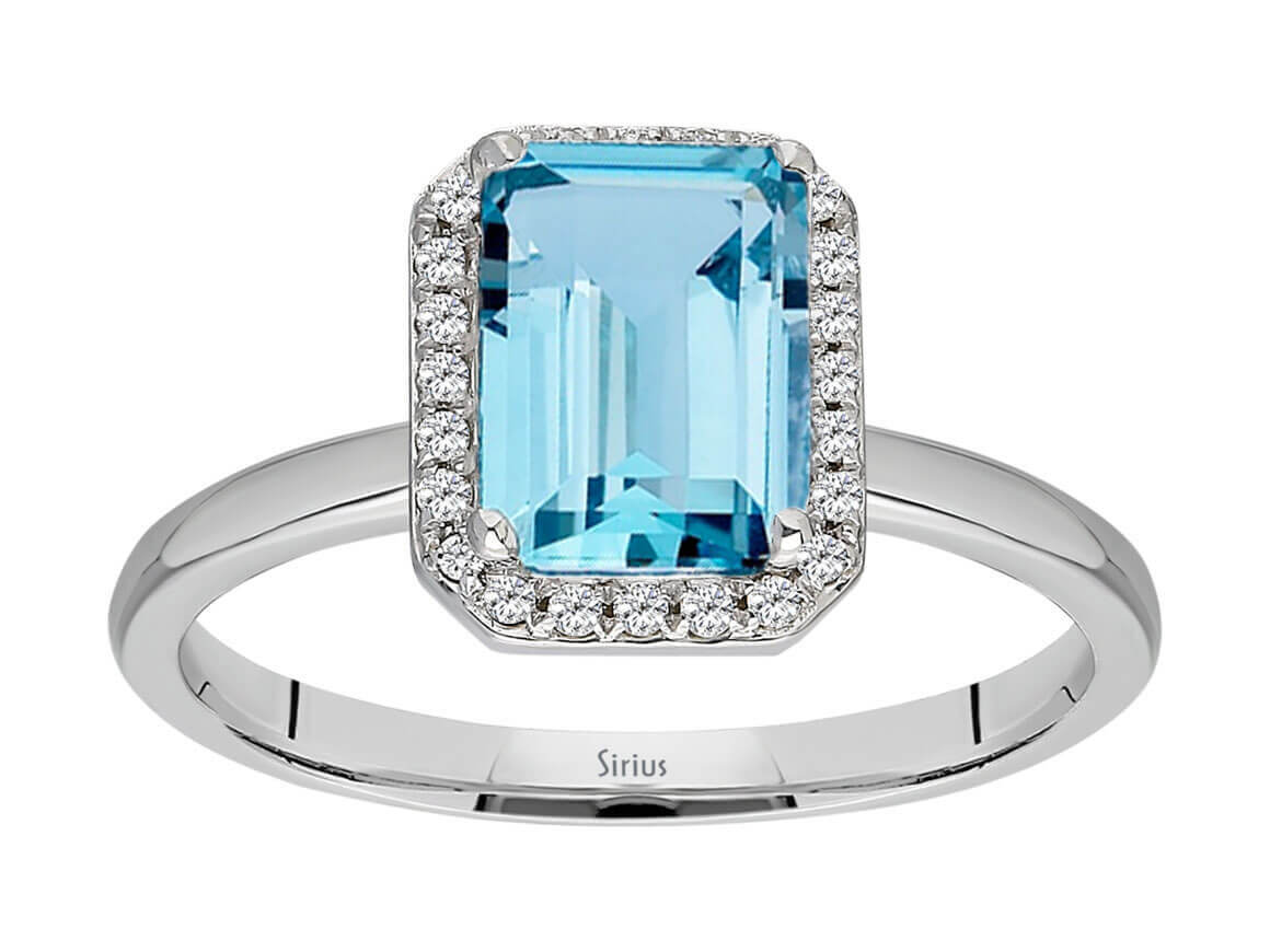 Diamant und Emerald Cut Blauer Topas Ring - handgefertigter Diamantschmuck aus Feingold | Sirius Diamant