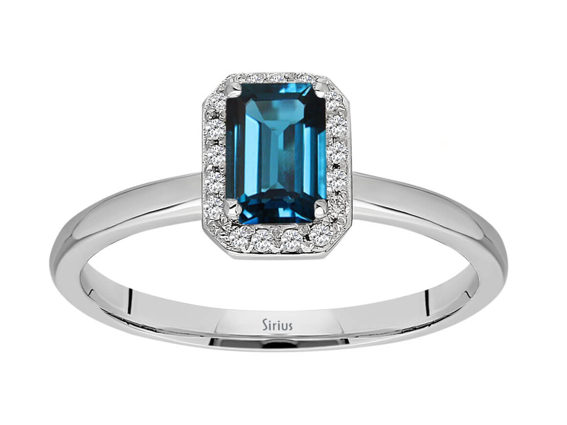 Diamant und Emerald Cut London Blauer Topas Ring - handgefertigter Diamantschmuck aus Feingold | Sirius Diamant